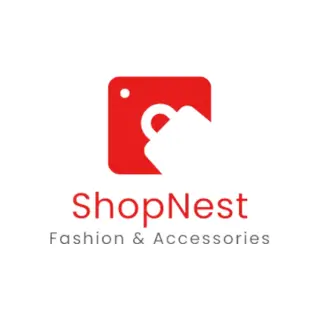 ShopNest logo with red bag icon and fashion tagline.